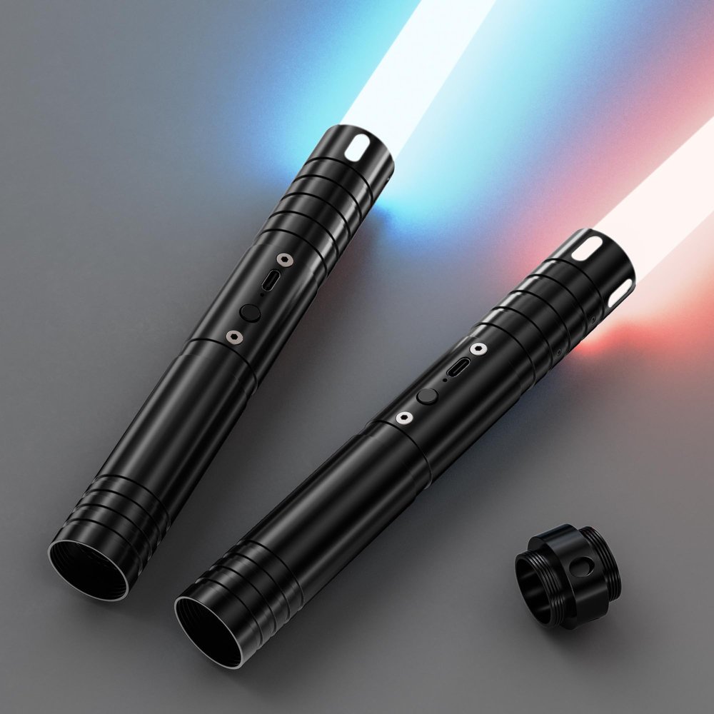 ALEIFLE 2 Pack Lightsaber, 15 RGB Colors Dueling Light Sabers, 2-in-1 Double Blade with FX Sound & Motion Sensor, USB Rechargeable Metal Hilt Sword Toys for Kids Adults Halloween Cosplay Gift
