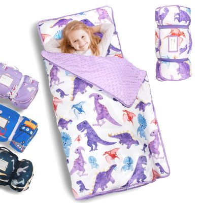 Primlect Thick Toddler Nap Mat with Removable Pillow and Minky Blanket, 45" x 35" Sleeping Bag, Fits Kids 2436 inch, Washable, Portable for Daycare, Boys and Girls (Dinosaur)