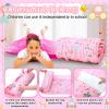 Oudain Nap Mat for Preschool Toddler Nap Mat with Removable Pillow and Blanket 55'' x 29'' Extra Large Sleeping Bag Roll up Kid Slumber Bag for Boy Girl for Kindergarten Daycare Camp(Pink,Princess) view 4