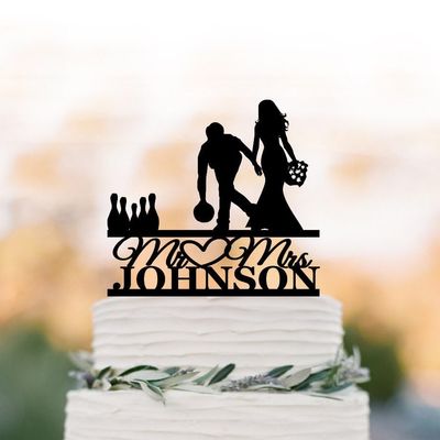 Egeshangb Bowling Wedding Cake Toppers Mr and Mrs Cake Topper,Custom Name Sports Golf Cake Insert Hockey Theme for Proposal Engagement Marriage Anniversary Bridal Shower.