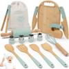 Wooden Kids Cooking Set Montessori Kit - Real Toddler Kitchen Tools & Baking Utensils - 15PCS Cooking Kit for Kids with Storage Bag, Great Gift for Pretend Play & Montessori Learning (Green) view 1