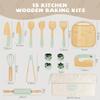 Wooden Kids Cooking Set Montessori Kit - Real Toddler Kitchen Tools & Baking Utensils - 15PCS Cooking Kit for Kids with Storage Bag, Great Gift for Pretend Play & Montessori Learning (Green) view 3