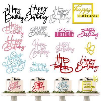 15 PCS Happy Birthday Cake Toppers Acrylic Mirror Inserts for Cakes Cupcakes Desserts 15 Styles 8 Colors