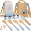 Wooden Kids Cooking Set Montessori Kit - Real Toddler Kitchen Tools & Baking Utensils - 15PCS Cooking Kit for Kids with Storage Bag, Great Gift for Pretend Play & Montessori Learning (Blue) view 1