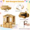 Costzon Outdoor Playhouse, Fir Wood Patio Pretend Play Center w/Bench, Mailbox, Fence, Serving Stations, Flowerpot Holders, Windows & Door, Children Play House for 2+ Years Old Kids view 4
