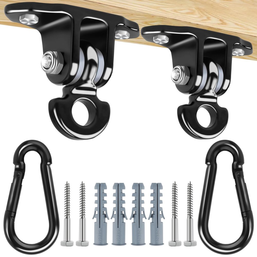 2400 lb Capacity Heavy Duty Swing Hangers Screws Bolts for Wooden Sets Playground Porch Patio Yoga Seat Trapeze Indoor Outdoor & Hanging Snap Hooks Black of 2