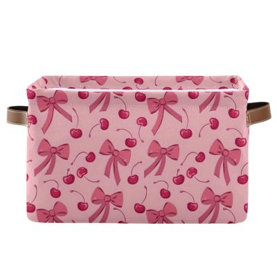 ALAZA Bow Cherry Cartoon Funny Large Storage Basket for Organizing Foldable Storage Bin for Shelves Home with Handles 1 Pack