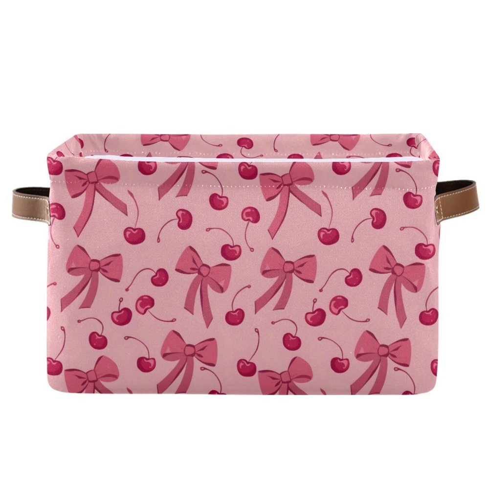 ALAZA Bow Cherry Cartoon Funny Large Storage Basket for Organizing Foldable Storage Bin for Shelves Home with Handles 1 Pack
