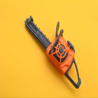 5.7" Mini Vibrating Chainsaw Keychain Toy 1:12 Miniatures Creative Pull Button Capsule Toy for Stress Relief, Dollhouse, Mini Garden Landscaping (5 Colors) (Orange Chainsaw)