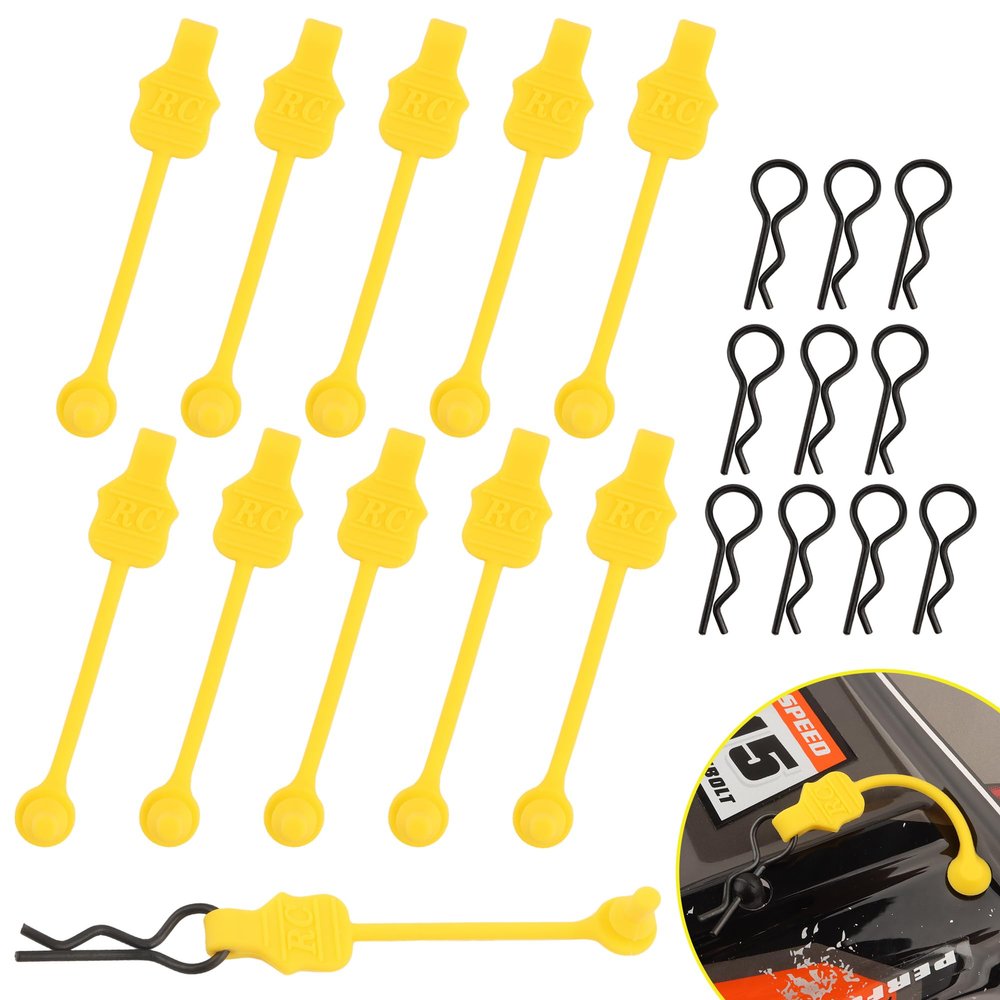 GDOOL 1.0mm RC Cars Body Clips with Pull Tabs for Universal 1/14 1/16 1/18 SCX24 Remote Control Car Compatible with Redcat HPI Himoto HSP Exceed Truck Buggy(10 Pieces,Yellow)