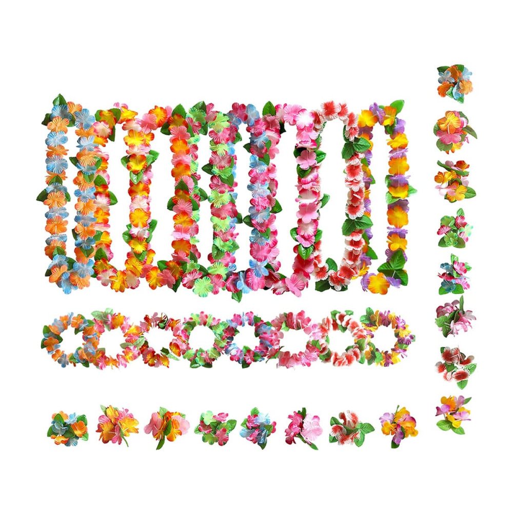 Unomor Hawaii Themed Party Favors Set Flower Headband and Necklace Leis Decorations for Luau Beach Wedding Festival Celebrations
