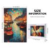 MA6GE8DE 1000 Piece Puzzle for Adults Port Town at Night,Classic Oil Painting Styles Wooden Puzzles,Puzzles Suitable for Entertaining with Family During Holidays,Unique and Beautiful Design view 3