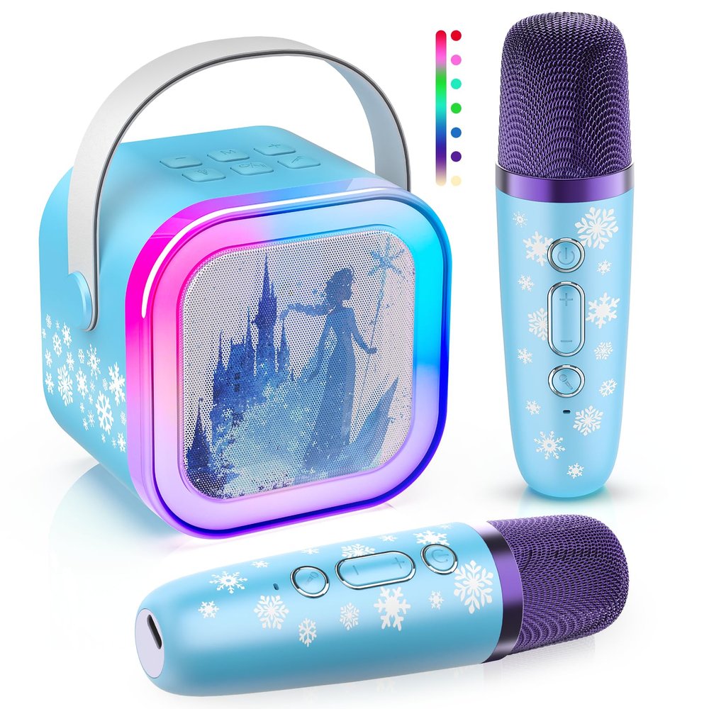 Mini Karaoke Machine for Kids,5 Voice Effects - Portable Bluetooth Speaker with 2 Wireless Mics LED Lights for Boys Girls Ages 3-12| Kids Karaoke Machine Birthday Gift Toy for Singing,Party & Play