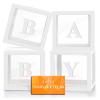 Ledido Baby Boxes with Letters for Baby Shower Decorations, 4 pcs Clear Baby Balloon Boxes Blocks for Baby Shower Decor with Letters for Boy Girl Gender Reveal Decorations Backdrop Party (White) view 1