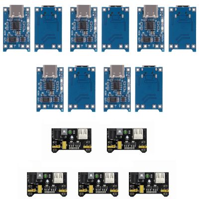 hiBCTR 10x TP4056 Type-C 5V 1A Lithium Charger + 5X MB102 3.3V/5V Power Module with Dual Protection, DC/USB Input