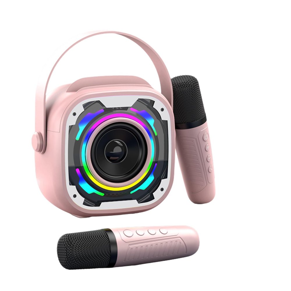 Karaoke Microphone for Kids Mini Portable Bluetooth Karaoke Speaker with 2 Wireless Mics and Light for Family Home Party