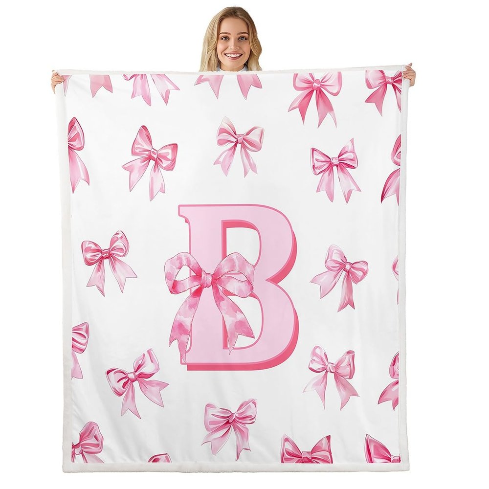 Erosebridal Pink Bowknot Baby 30"X40" Fleece Blankets for Girls,Initial Letter B Throw Blanket for Kids Teen Women Bed Sofa Couch,Pink Monogrammed Sherpa Blankets Dreamy Princess Bow Fuzzy Blanket