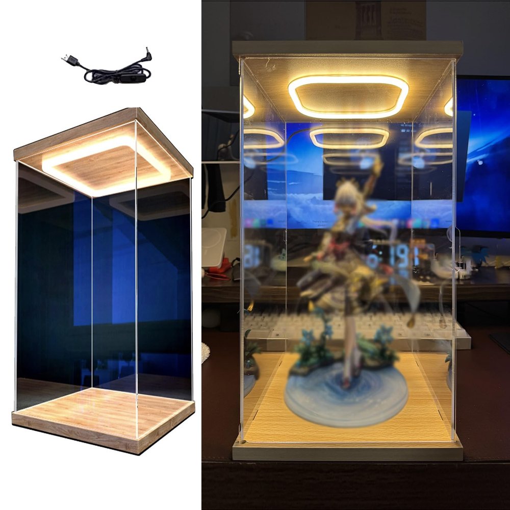 CMYUN Acrylic Display Case Led - 4" 6" 8" 10" 12" 14" 16" 20" 24" Tall Transparent Figures Storage Box, Trophy Model Car Curio Collectibles Organizer(35x35x40cm/14x14x16in)