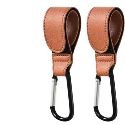 Buggy Clips Hook Your Shopping Bags, Baby Changing or Handbag to Any Universal Pram, Stroller or Pushchair - 2pcs Brown Carabiner Clips