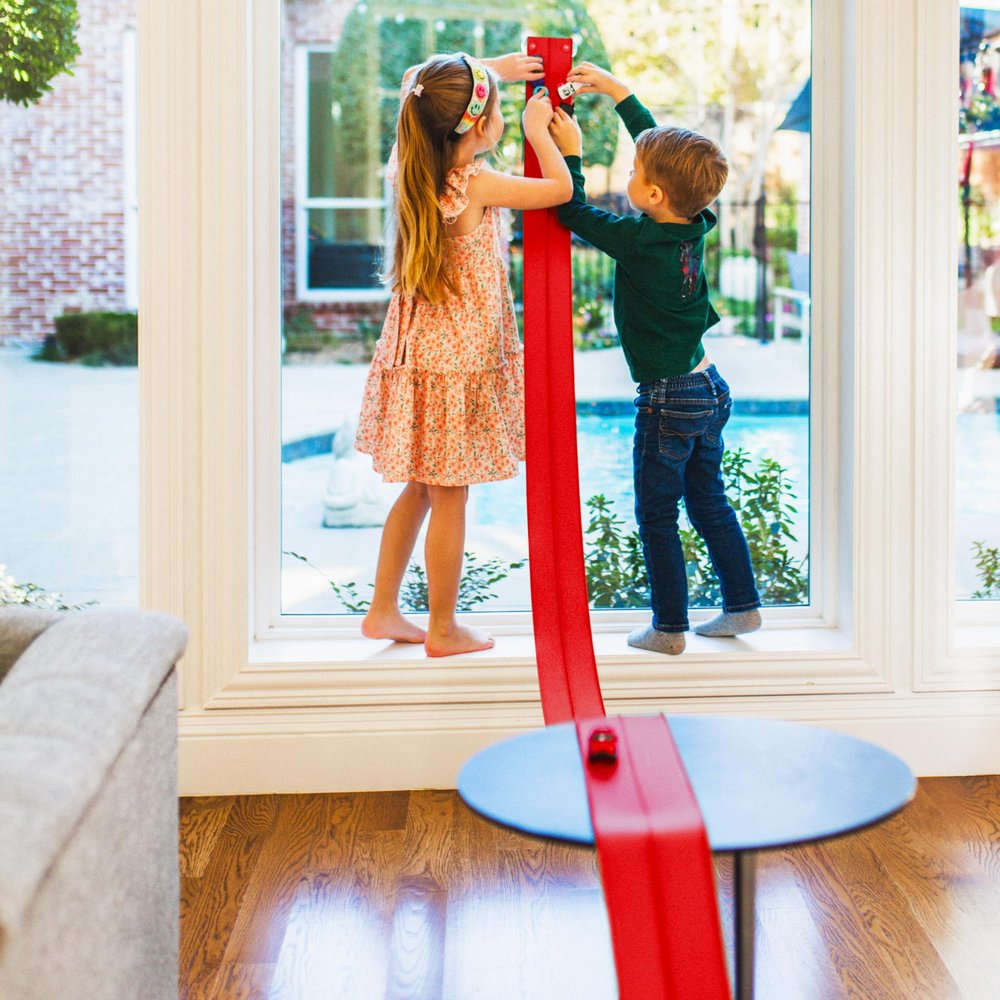 Valchemist FlexTrack 5000 Flexible Race Car Track for Kids Toy with Suction Cups Compatible with Hot Wheels and Diecast 1/64th Cars and More 15 Feet Long Rolls Up Portable Racetrack (Rocket Red)
