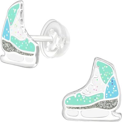 Charmed Owl 925 Sterling Silver Children's Ice Skates Sports Stud Earrings