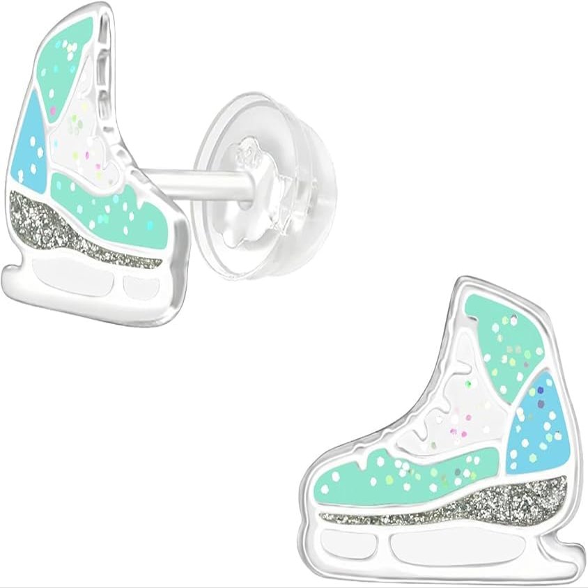 Charmed Owl 925 Sterling Silver Children's Ice Skates Sports Stud Earrings