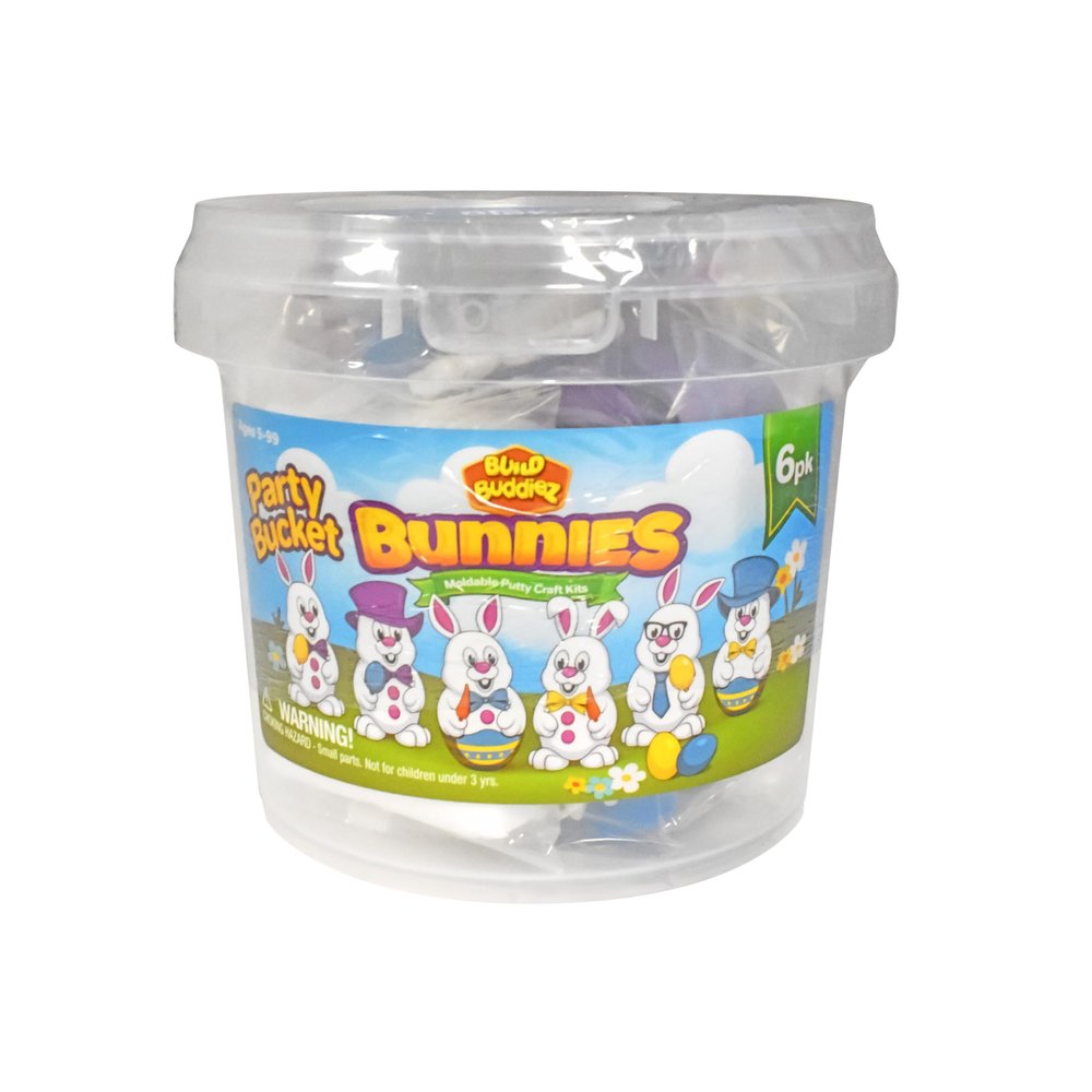 Build Buddiez DIY Bunnies Craft Kit  6 Pack Party Bucket | Build, Decorate & Display Air-Dry Clay Bunny Rabbits | Fun Arts & Crafts Activity for Kids Ages 5+ | Great for Parties, Gifts, Easter Fun