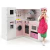 GLACER Corner Kids Kitchen Playset, Pink Wooden Play Kitchen Toy Set with Lights and Sounds, Washing Machine, Water Dispenser, Range Hood, Ice Maker, Pretend Toddler Kitchen for Girls view 1