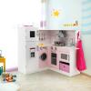 GLACER Corner Kids Kitchen Playset, Pink Wooden Play Kitchen Toy Set with Lights and Sounds, Washing Machine, Water Dispenser, Range Hood, Ice Maker, Pretend Toddler Kitchen for Girls view 2