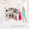 GLACER Corner Kids Kitchen Playset, Pink Wooden Play Kitchen Toy Set with Lights and Sounds, Washing Machine, Water Dispenser, Range Hood, Ice Maker, Pretend Toddler Kitchen for Girls view 4