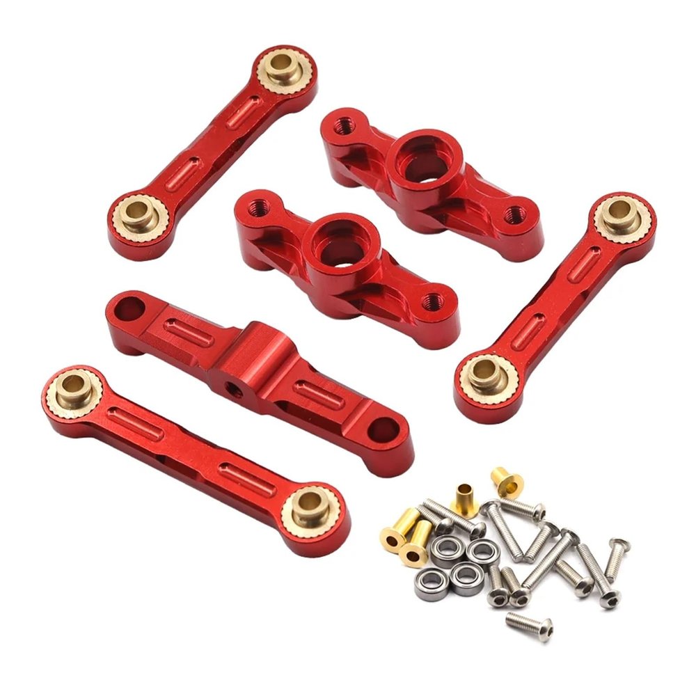 jnxwenu Aluminum Ball Bearing Crank Steering Assembly Link Set for Tam-iya TT02 TT-02 TT-02D 1/10 RC Drift Car Parts(Red)