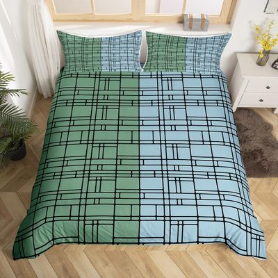 jejeloiu Green Blue Geometric Duvet Cover Toddler Size Kids Stereoscopic Square Comforter Cover for Boys Girls Teens Bedding Set Breathable Modern Minimalism Art Bedroom Decor Bedclothes
