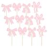 48 Pcs Pink Bow Cupcake Toppers Glitter Bow Cake Topper Bridal Shower Cupcake Picks Wedding Cup Cake Topper Sticks Cute Dessert Sticks Fancy Sandwich Toothpicks Party Appetizer Skewers Light Pink view 1