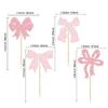 48 Pcs Pink Bow Cupcake Toppers Glitter Bow Cake Topper Bridal Shower Cupcake Picks Wedding Cup Cake Topper Sticks Cute Dessert Sticks Fancy Sandwich Toothpicks Party Appetizer Skewers Light Pink view 2