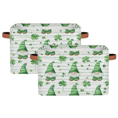 YPPAHHHH Patricks Day Cute Gnomes Shamrocks Storage Baskets for Organizing, Fabric Collapsible Storage Bins Box Decorative Toy Organizer Baskets for Closet Shelves Gift Basket 2 Pcs