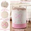 Honeydak Pink Laundry Basket Bow Hamper Coquette Laundry Basket Cotton Rope Pink Hamper 15 x 17.7 Inches Toy Box Large Coquette Bow Teens Girls Room Storage for Blanket Toys Clothes Organization view 2