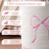 Honeydak Pink Laundry Basket Bow Hamper Coquette Laundry Basket Cotton Rope Pink Hamper 15 x 17.7 Inches Toy Box Large Coquette Bow Teens Girls Room Storage for Blanket Toys Clothes Organization view 3