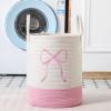 Honeydak Pink Laundry Basket Bow Hamper Coquette Laundry Basket Cotton Rope Pink Hamper 15 x 17.7 Inches Toy Box Large Coquette Bow Teens Girls Room Storage for Blanket Toys Clothes Organization view 4