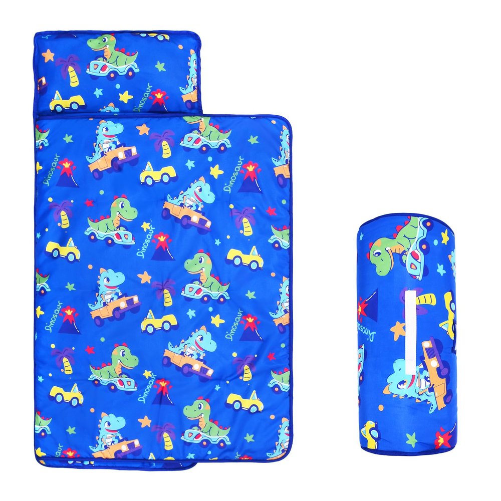 Cloele Toddler Nap Mat with Pillow-53 x21 Sleeping Bag for Kids Ages 3-7Years Slumber Bags,Rolled and Portable Nap Mat for Toddler Boys Preschool Daycare Travel-Dinosaur