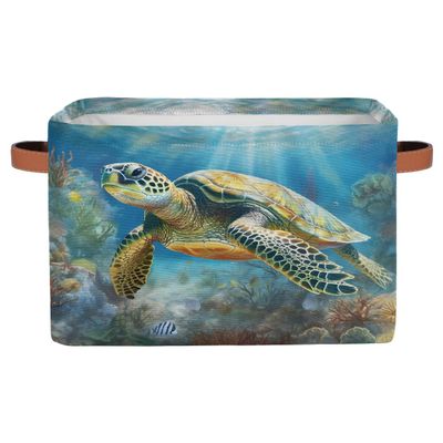 YPPAHHHH Sea Tortoise Turtle Storage Baskets for Organizing, Fabric Collapsible Storage Bins Box Decorative Toy Organizer Baskets for Closet Shelves Gift Basket 1 Pc