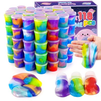 118 Pack Galaxy Slime Party Favors Kit for Kids, Mini Bulk Valentine Day Slime Stretchy Stress Relief, Soft Putty DIY Toy & Girls and Boys 4-10 Ages, Classroom Supplies, Birthday, Goodie Bag Stuffers