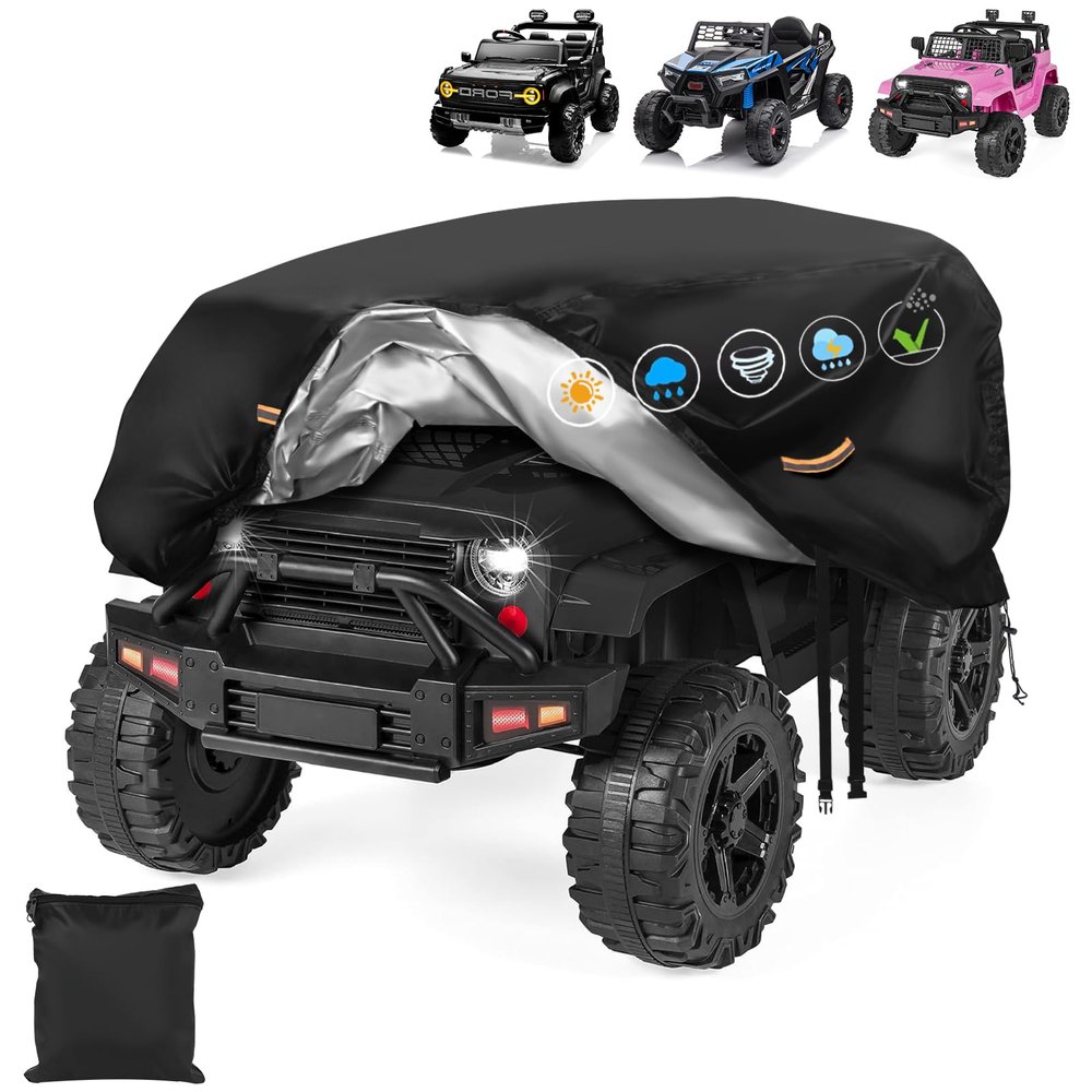 Large Kids Car CoverHeavy Duty 900D Power Wheels Cover Waterproof All WeatherKids Ride On Car Covers with Nano Coating,Windproof Buckle & 3 Reflective Strips,Universal Childrens' ride-on Accessories