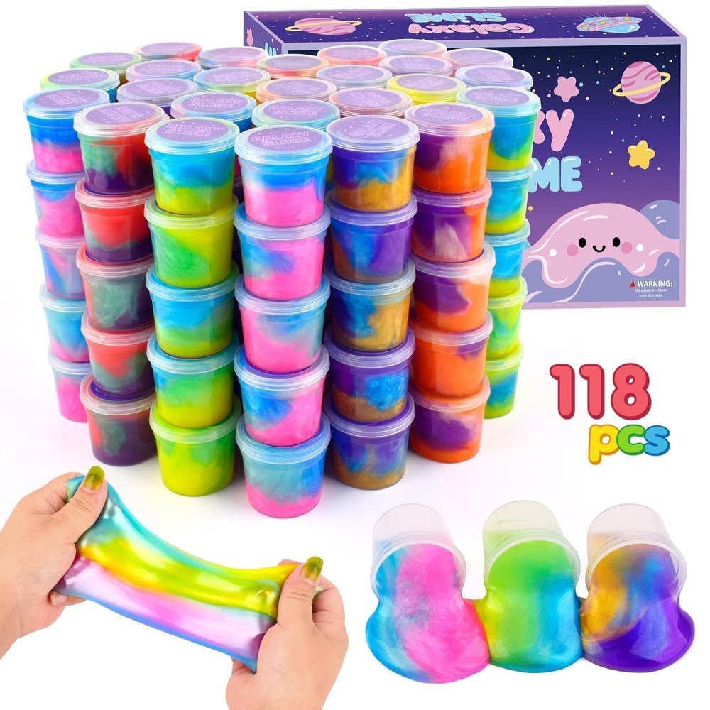 118 Pack Valentine Slime Party Favors Kit, Mini Galaxy Bulk Slime Stretchy Stress Relief for Kids, Soft Putty DIY Toy, Girls and Boys Classroom Supplies, Birthday, Goodie Bag Stuffers Advent Calendar