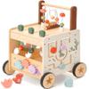 PairPear Wooden Activity Cube Push Walker, 6 in 1 Wooden Baby Walker Montessori Toys for Baby Boys & Girls 12M+, Adjustable Speed Push Cart with Brake Activity Center Toys Learning to Walk view 2