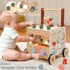PairPear Wooden Activity Cube Push Walker, 6 in 1 Wooden Baby Walker Montessori Toys for Baby Boys & Girls 12M+, Adjustable Speed Push Cart with Brake Activity Center Toys Learning to Walk view 3