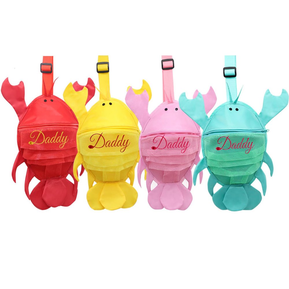 Amidaky Personalized Beach Bag for Kids 4 Pcs Shell Collecting Bags Customized Mesh Beach Bag for Kids Beach Accessories Gift for Boys and Girls