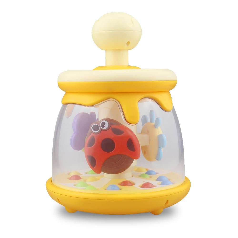 Caterbee Baby Push and Spin Activity Toy, Interactive Tumbling Ladybug, Educational Learning Toy for Toddlers 6 Months+ (Yellow)