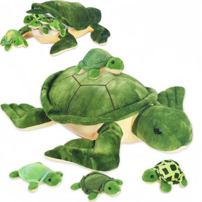 5 Piece Sea Turtle Stuffed Animal with Babies, 12'' Mommy Stuffed Turtle Plush Pillow Toy with 3 Baby Turtles Surprise Tortoise Plushies Toys for Kids Birthday Valentines Plush Gifts Party Favors