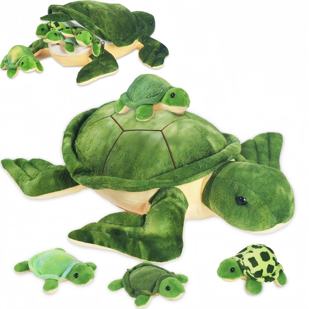 5 Piece Sea Turtle Stuffed Animal with Babies, 12'' Mommy Stuffed Turtle Plush Pillow Toy with 3 Baby Turtles Surprise Tortoise Plushies Toys for Kids Birthday Valentines Plush Gifts Party Favors