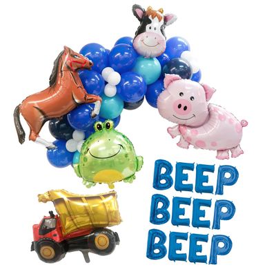 100% LIKED-Beep Beep Beep Balloon Garland, Blue Letters Balloon Banner, Little Truck Birthday Decorations, Pig Toad Cow 1st Birthday Party Decorations